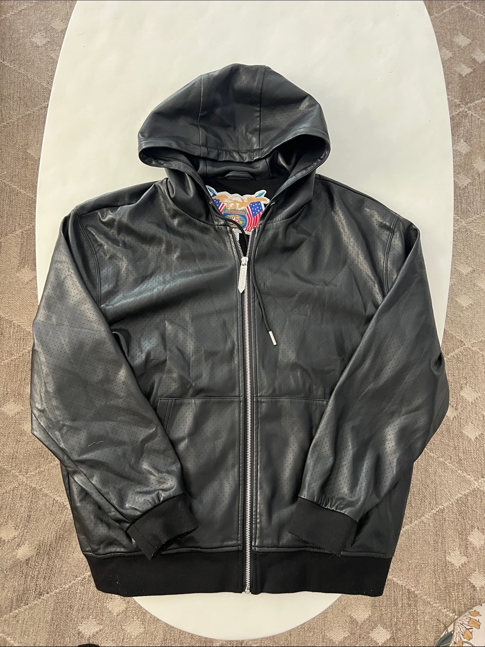 Vintage VTG Jeff Hamilton Plain Black Full Zip Leather Hoodie Jacket Men's M